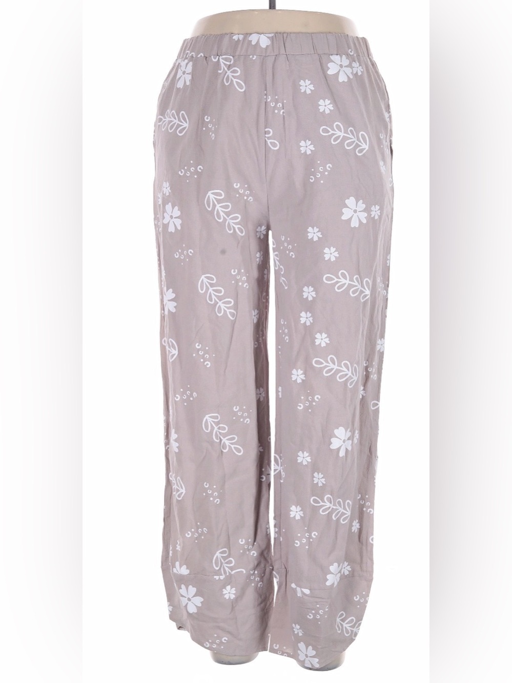 Taupe Floral Print Wide-Leg Casual Pants